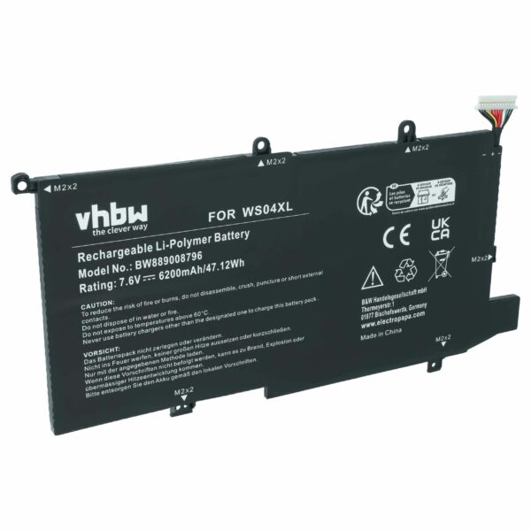 Bateria vhbw para HP Spectre x360 14t-ea00 - WS04XL, Li-Polymer, 7.6 V, 6200 mAh