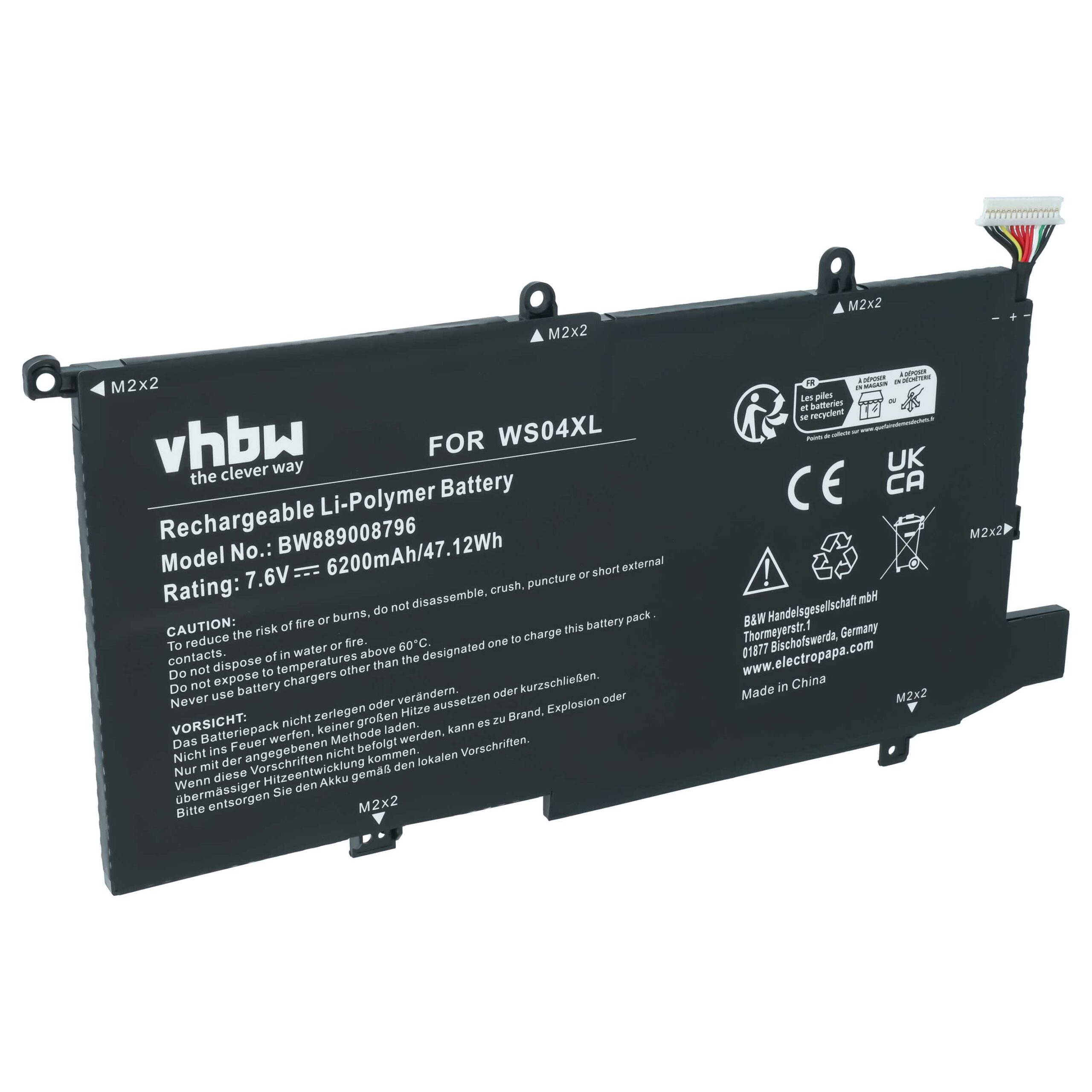 Bateria vhbw para HP Spectre x360 14t-ea00 - WS04XL, Li-Polymer, 7.6 V, 6200 mAh