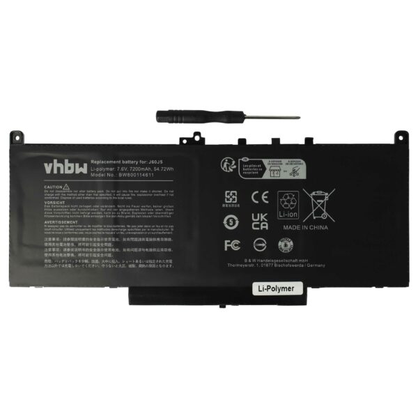 Bateria vhbw para Dell 242WD, 0PDNM2, 1W2Y2, 0F1KTM, 0MC34Y - 7200 mAh 7.6 V Li-polímero