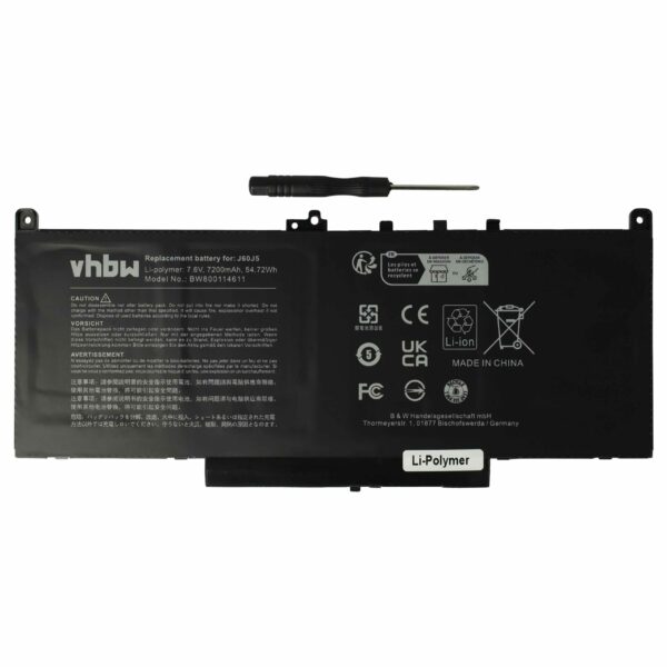 Bateria vhbw para Dell 242WD, 0PDNM2, 1W2Y2, 0F1KTM, 0MC34Y - 7200 mAh 7.6 V Li-polímero