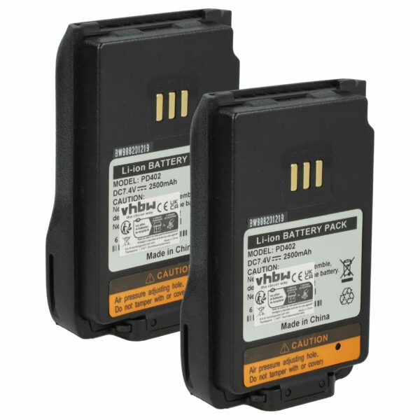 2x Bateria vhbw para Rádio Hytera BL1502, BL2010, BL1504, BL2020-EX, BL2020 - 2500 mAh 7.2V Li-Ion