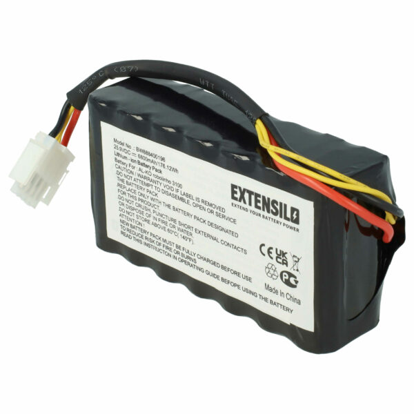 Bateria EXTENSILO compatível AL-KO 440530, 441347, 441188 - 6800 mAh 25.9 V Li-Ion