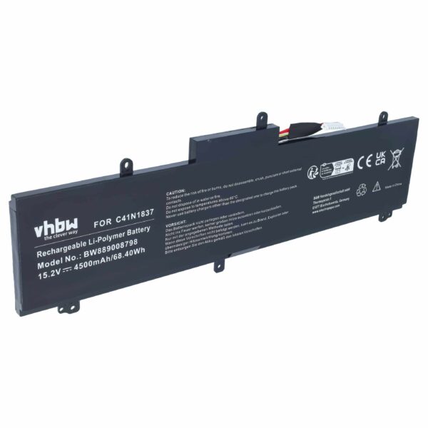Bateria vhbw para ASUS Zephyrus S GX502 e compatíveis - Li-Polymer 15.2V 4500mAh (Substitui C41N1837)
