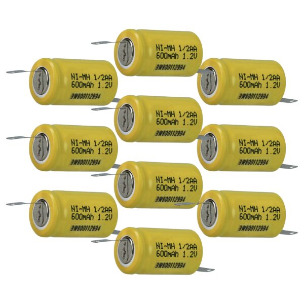 vhbw Bateria 1/2AA NiMH 600 mAh 1.2V - Pack 10 unidades para Modelos Telecomandados