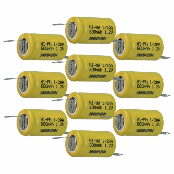vhbw Bateria 1/2AA NiMH 600 mAh 1.2V - Pack 10 unidades para Modelos Telecomandados