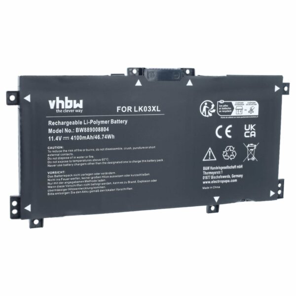 Bateria vhbw para HP Envy 17M-AE0XX (compatível com LK03XL), Li-Polymer, 11.4 V, 4100 mAh