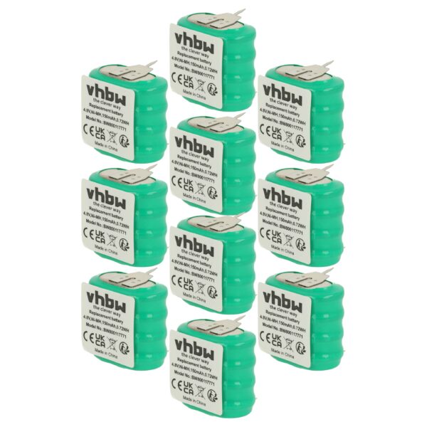 10x Bateria Botão vhbw 4/V150H 3 Pinos para Modelação e Lâmpadas Solares - 150 mAh 4.8 V NiMH