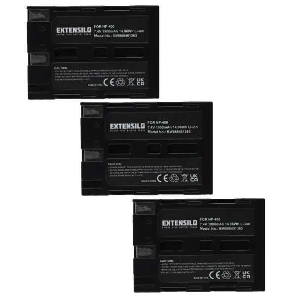 Bateria EXTENSILO compatível Minolta NP-400 - 1900mAh, 7.4V, Li-Ion (Pack 3x)