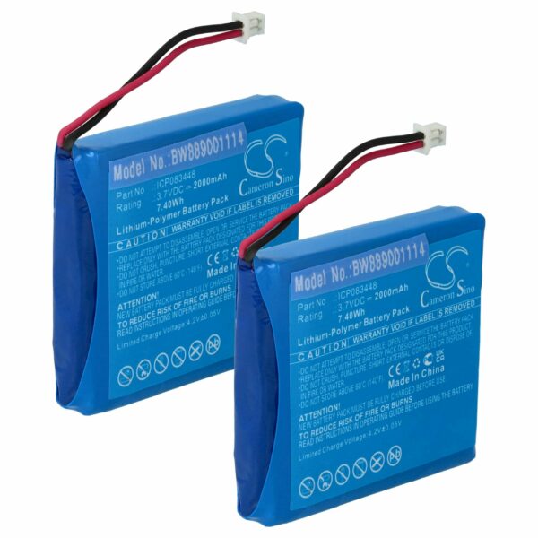 2x Bateria vhbw para Rádios Albrecht/Midland/Stabo - 2000 mAh 3.7 V Li-polímero