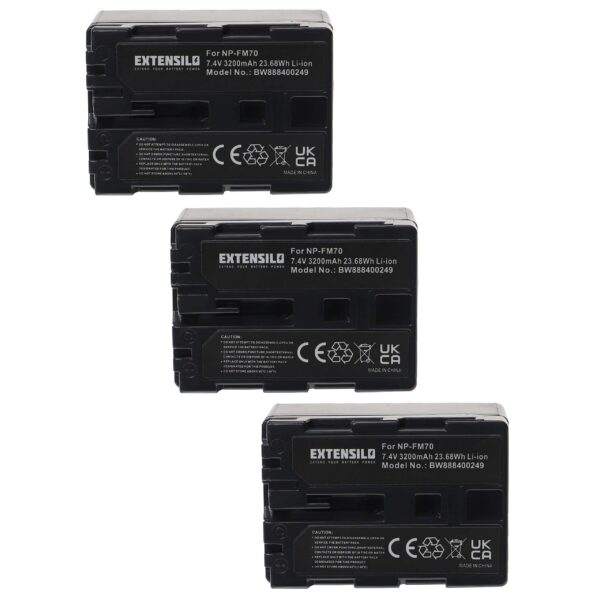 3x Bateria EXTENSILO compatível Sony NP-FM55H, NP-FM91, NP-FM90, NP-FM70, NP-FM50, NP-FM30 - 3200mAh, 7.4V, Li-Ion