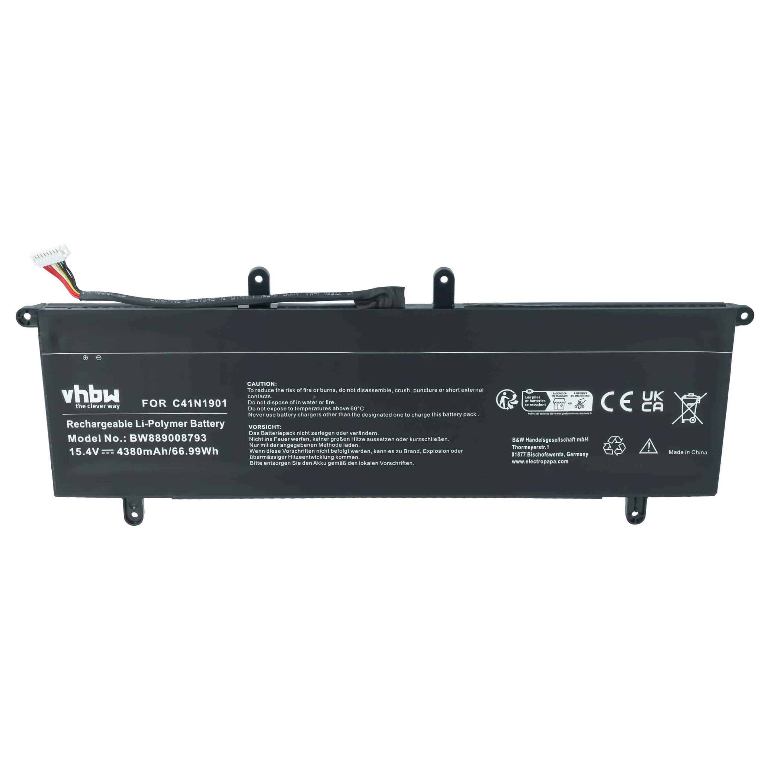 Bateria vhbw para ASUS ZenBook DUO UX481F - Substitui C41N1901, Li-Polymer, 15.4 V, 4380 mAh - Image 3
