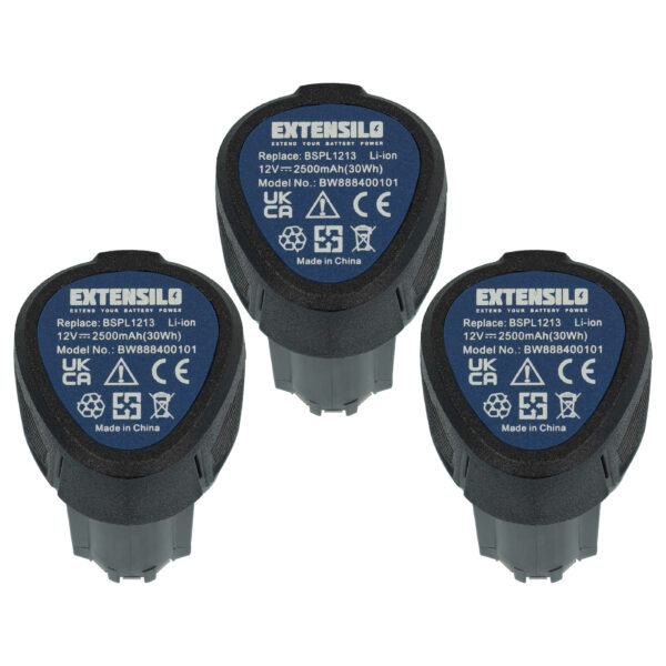 Bateria de substituição EXTENSILO para Hendi 936795 – 2500 mAh, 12 V, Li-Ion (Pack 3x)