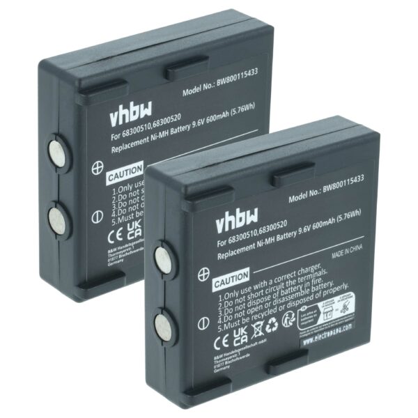 2x Bateria de Substituição vhbw para Abitron 68300510, 68300520, 68300525, 68300530, HE520 - 600 mAh