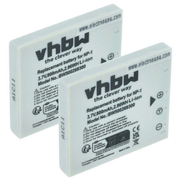 2x Bateria compatível Konica Minolta NP-1 - 800mAh, 3.7V, Li-Ion vhbw