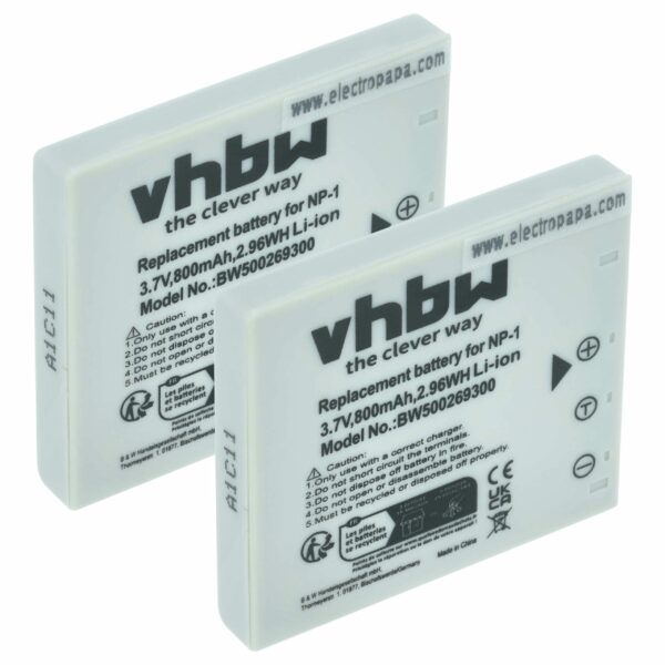 2x Bateria compatível Konica Minolta NP-1 - 800mAh, 3.7V, Li-Ion vhbw