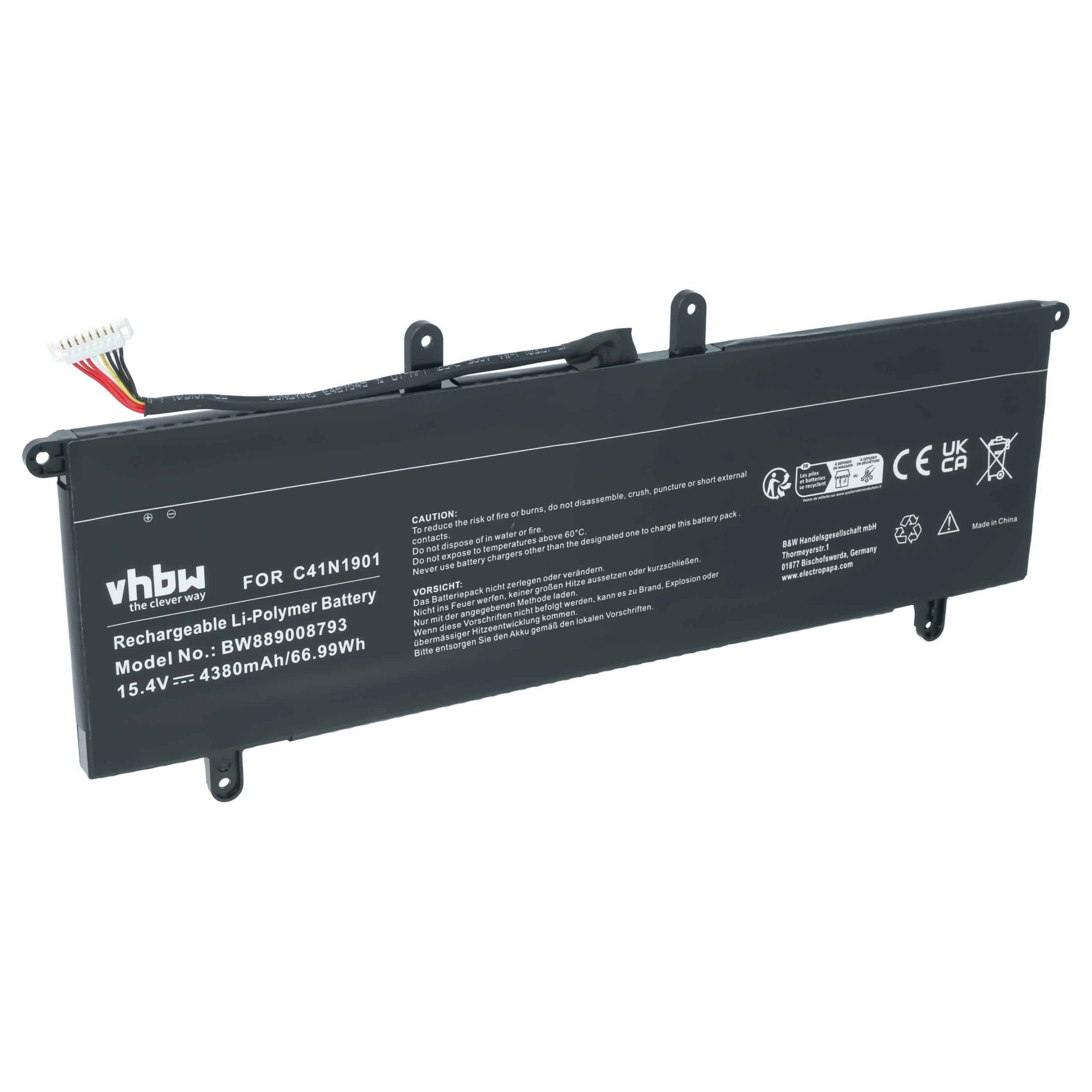 Bateria vhbw para ASUS ZenBook DUO UX481F - Substitui C41N1901, Li-Polymer, 15.4 V, 4380 mAh