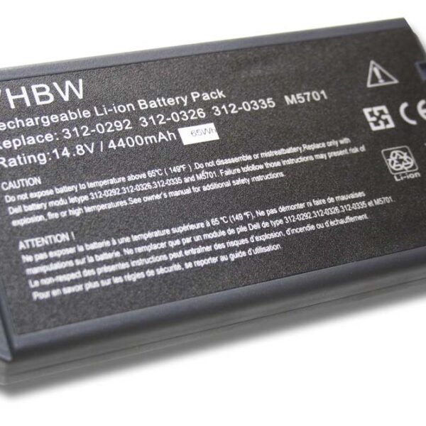Bateria vhbw para Notebook Dell - 4400 mAh, 14.8 V, Li-Ion (substitui 312-0292, 312-0326, 312-0334, 312-0335)