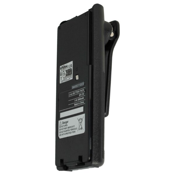 Bateria vhbw para Rádio Icom BP-211, BP-210N, BP-210, BP-209N, BP-209 - 2000 mAh 7.4 V Li-Ion com Clip
