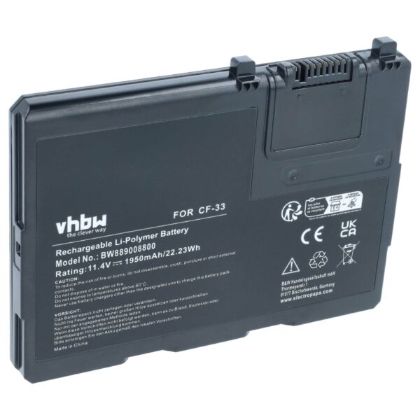 Bateria para Portátil vhbw para Panasonic CF-33 (1950 mAh, 11.4 V, Li-polymer)