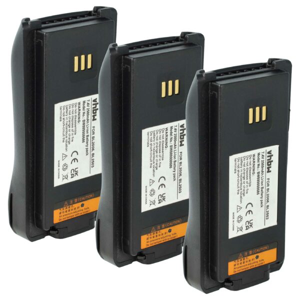 Bateria vhbw 3x para Rádios HYT - 2500 mAh 7.4 V Li-Ion (substitui BL2006Li, BL2008, BL2006, BL2503)