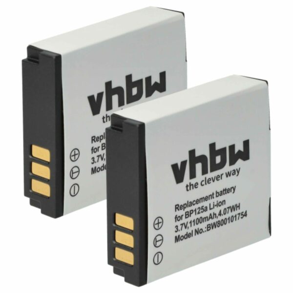 Bateria vhbw para Câmara Samsung - Substitui IA-BP125A, AD43-00197A, BP125A, IA-BP125 - 1100 mAh 3.6V Li-Ion (Pack 2x)