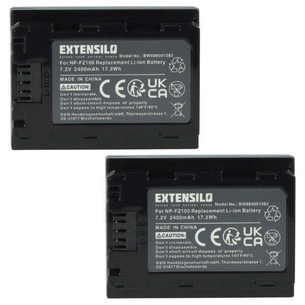 2x Bateria EXTENSILO NP-FZ100 - 2400mAh, 7.2V, Li-Ion para Sony