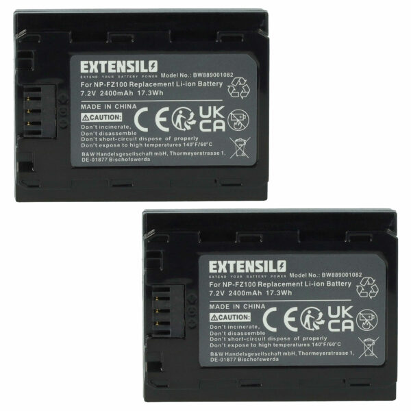 2x Bateria EXTENSILO NP-FZ100 - 2400mAh, 7.2V, Li-Ion para Sony