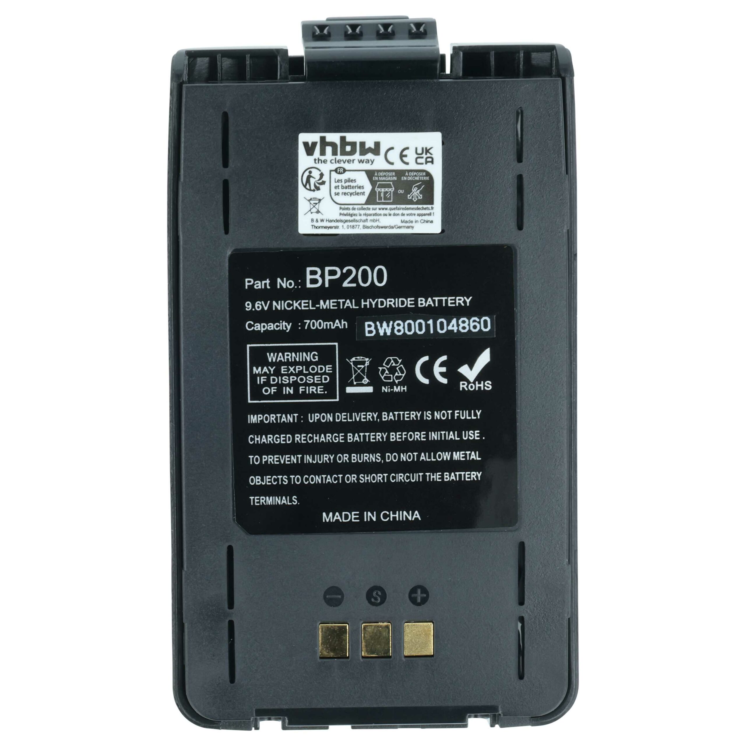 Bateria vhbw para Rádio Icom BP-200/BP-200L/BP-200H/BP-200XL/BP-200M - 750 mAh 9.6V NiMH com Clipe de Cintura (Pack 2x) - Image 3