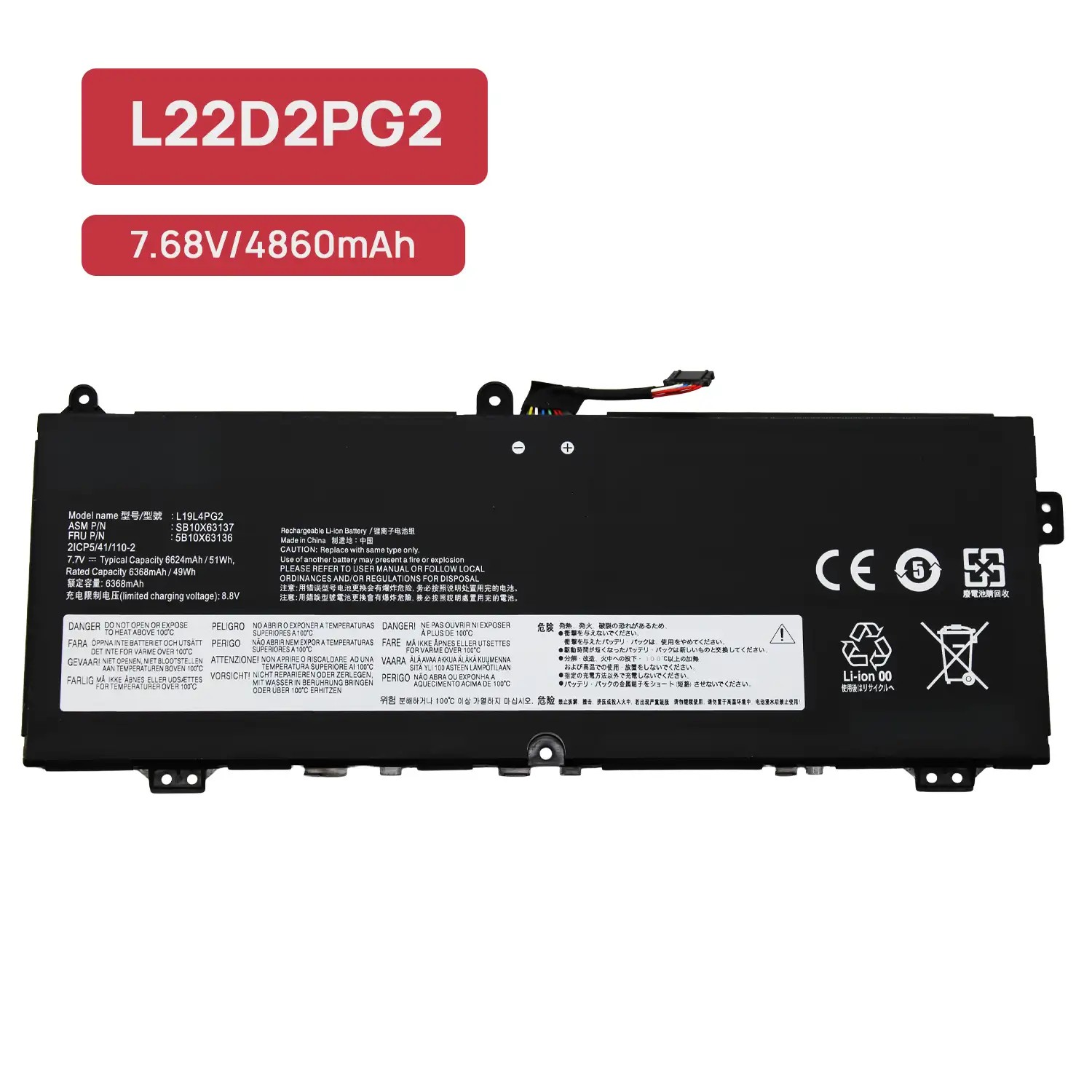 Bateria L19M4PG2 7.7V 6360mAh para Portátil Lenovo IdeaPad Flex 5 CB-13IML05, ThinkPad C13 Yoga G1 Series - Image 2