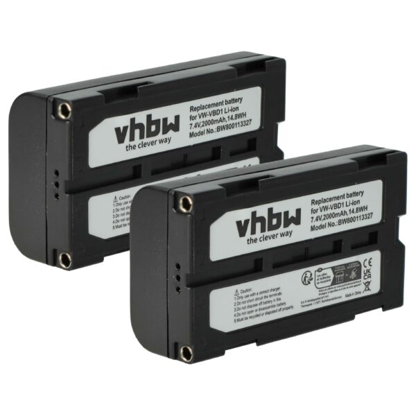Bateria de Videocâmara vhbw 2x 2000 mAh 7.4 V Li-Ion para Hitachi VM-BPL13, JVC, RCA