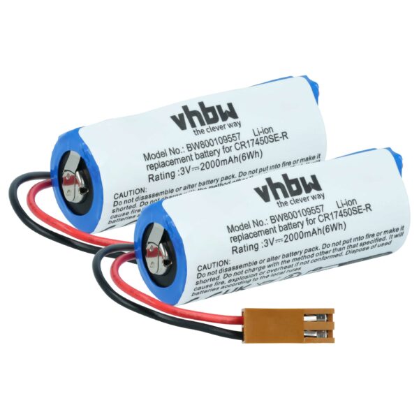 Bateria de Substituição 2x vhbw para Controlador Industrial Fanuc 2000mAh 3V Li-Ion (A02B-0200-K102)