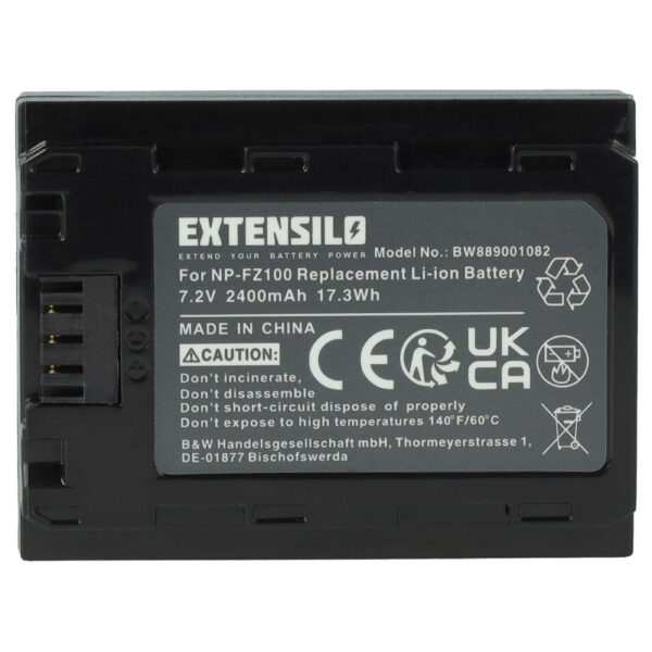 Bateria de substituição EXTENSILO para Sony NP-FZ100 - 2400mAh, 7.2V, Li-Ion