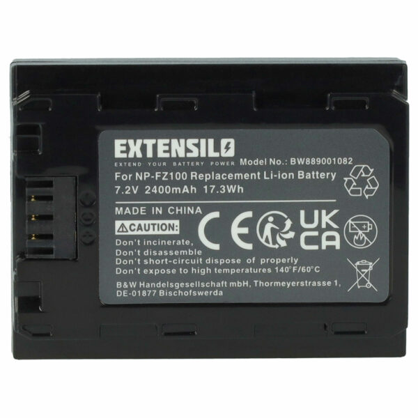 Bateria de substituição EXTENSILO para Sony NP-FZ100 - 2400mAh, 7.2V, Li-Ion