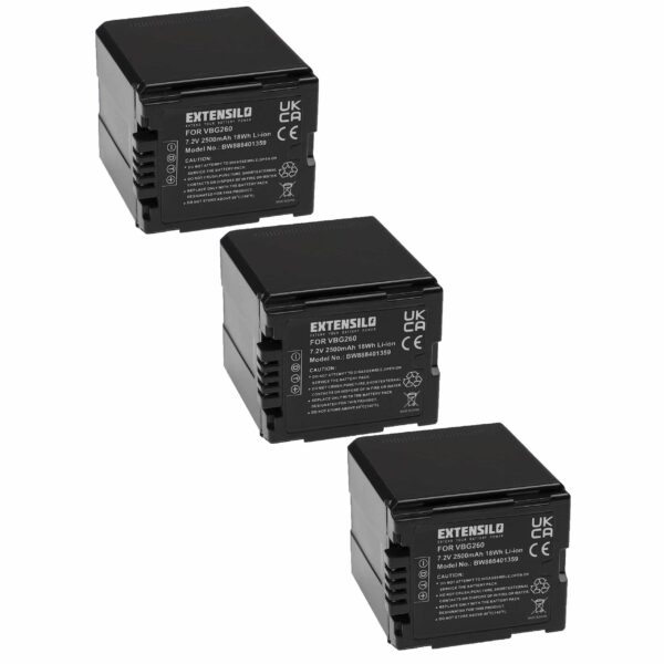 Bateria EXTENSILO 3x para Câmara Panasonic VW-VBG260 - 2500 mAh 7.2V Li-Ion