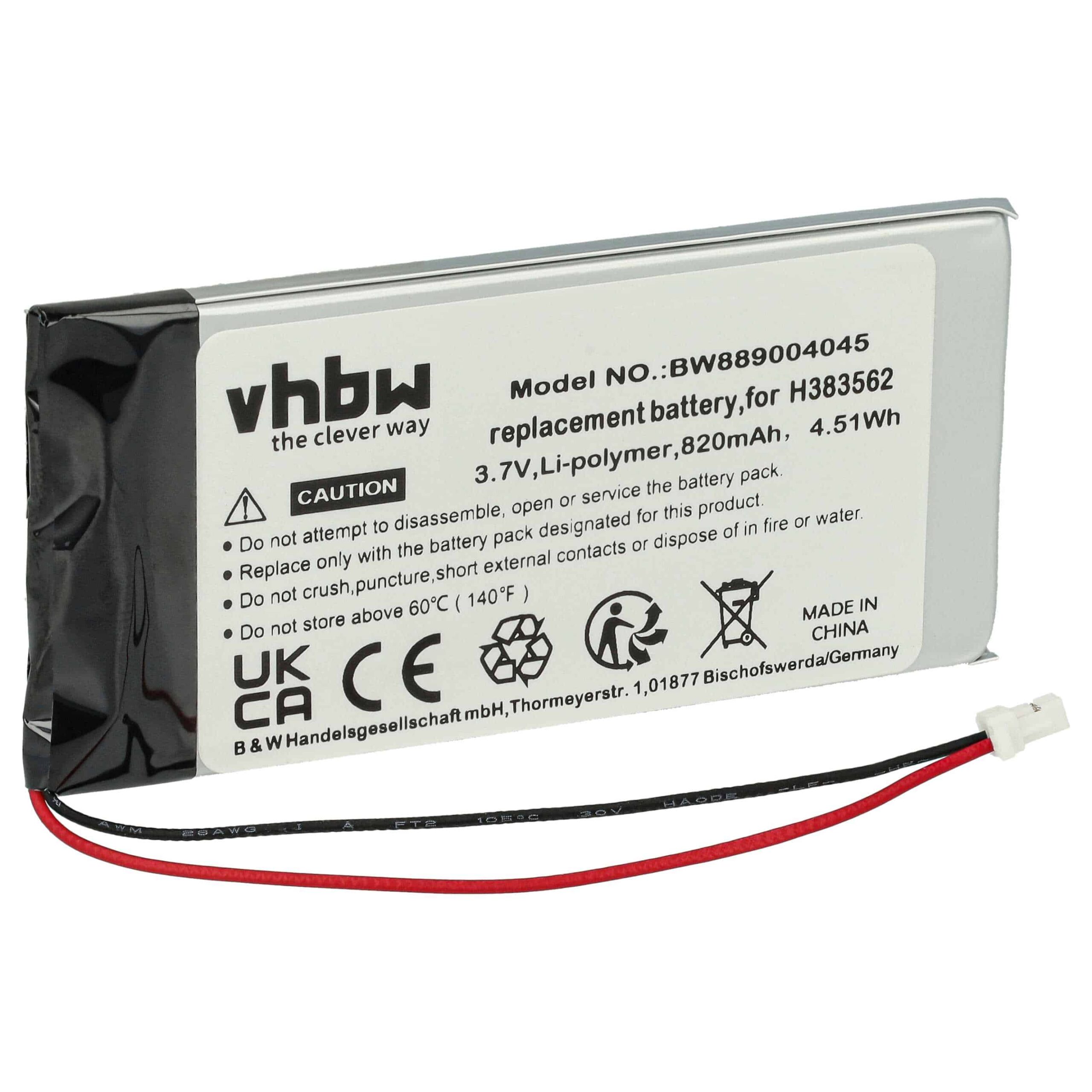 Bateria vhbw para auscultadores sem fios Sennheiser 534403, H383562 - 820 mAh 3.7 V Li-polímero