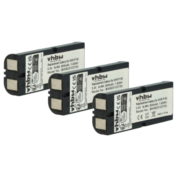 3x Bateria vhbw para telefone fixo Philips / Panasonic / Toshiba 800 mAh 2.4 V NiMH
