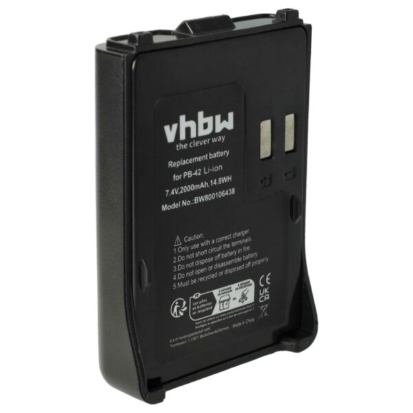 Bateria vhbw para Rádio Kenwood PB-42Li, PB-42L, PB-42 - 2000 mAh 7.4 V Li-Ion