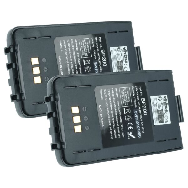 Bateria vhbw para Rádio Icom BP-200/BP-200L/BP-200H/BP-200XL/BP-200M - 750 mAh 9.6V NiMH com Clipe de Cintura (Pack 2x)
