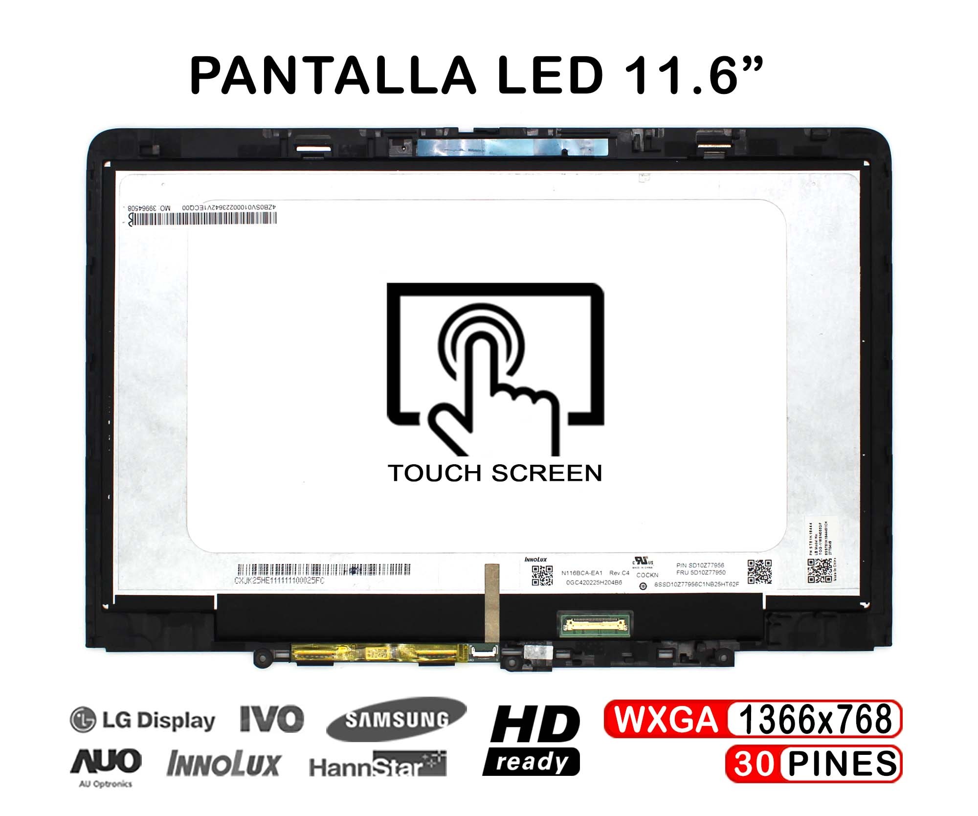 ECRÃ LED TÁTIL QUASE NOVO DE 11,6" PARA PORTÁTIL LENOVO 300W YOGA GEN 4 COM MOLDURA