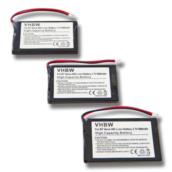 3x Baterias vhbw para telefone fixo Grundig / Hitachi / BT (600 mAh, 3,7 V, Li-Ion)