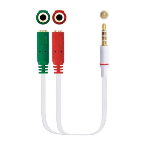 Cabo adaptador de áudio Jack 3,5 mm macho de 4 polos para 2 × Jack 3,5 mm fêmea de 3 polos, 0,2 m, branco