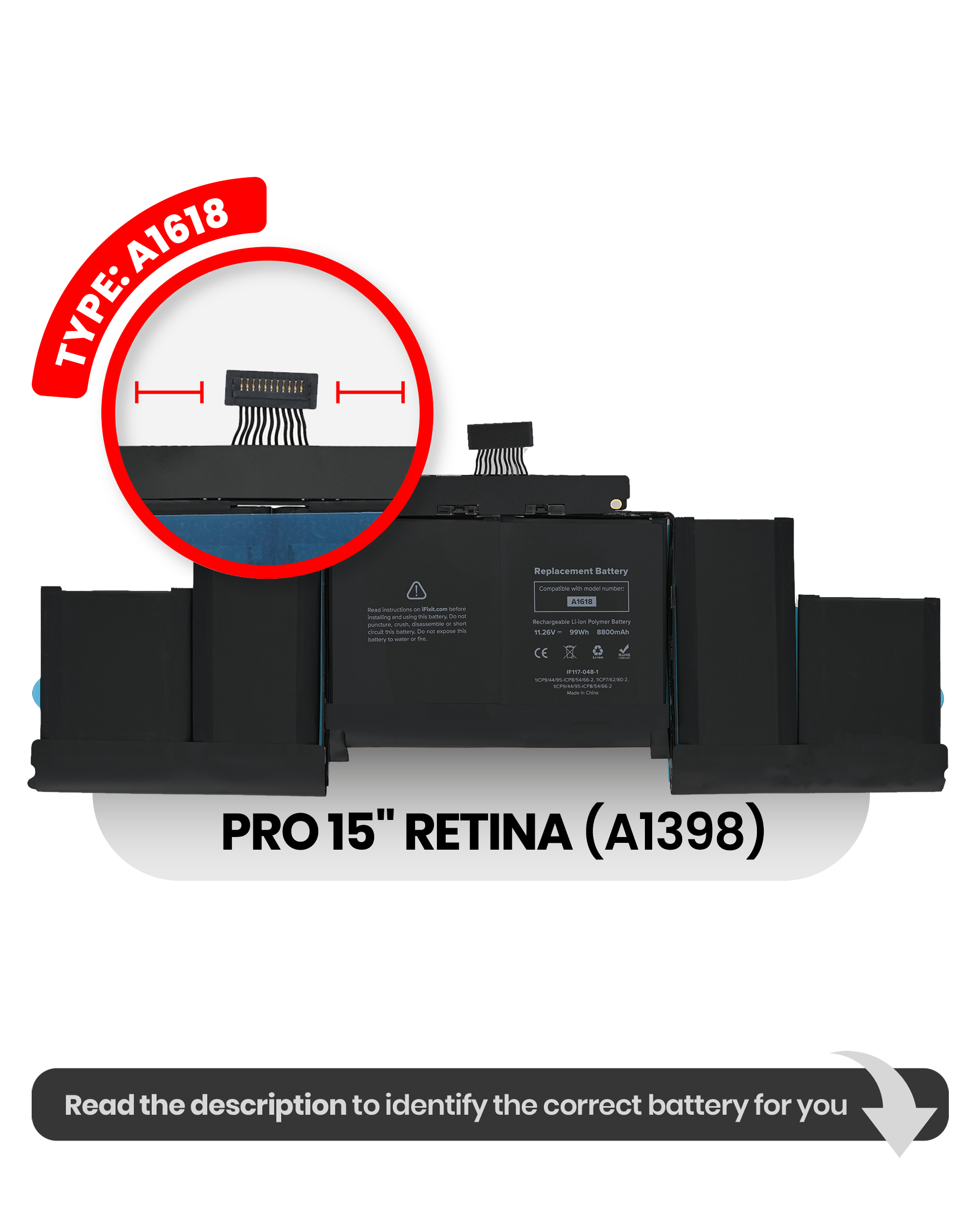 Bateria A1618 para MacBook Pro Retina 15″ A1398 (Mid 2015)