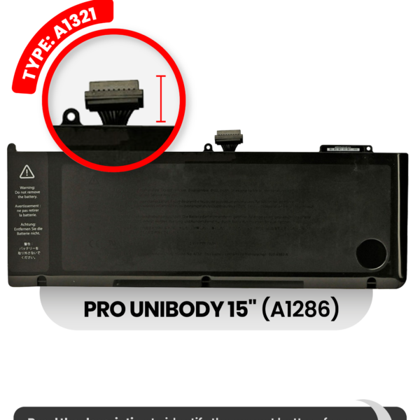 Bateria A1321 para Portátil MacBook Pro 15" A1286 (2009–2010) – 71 Wh, 10,95 V