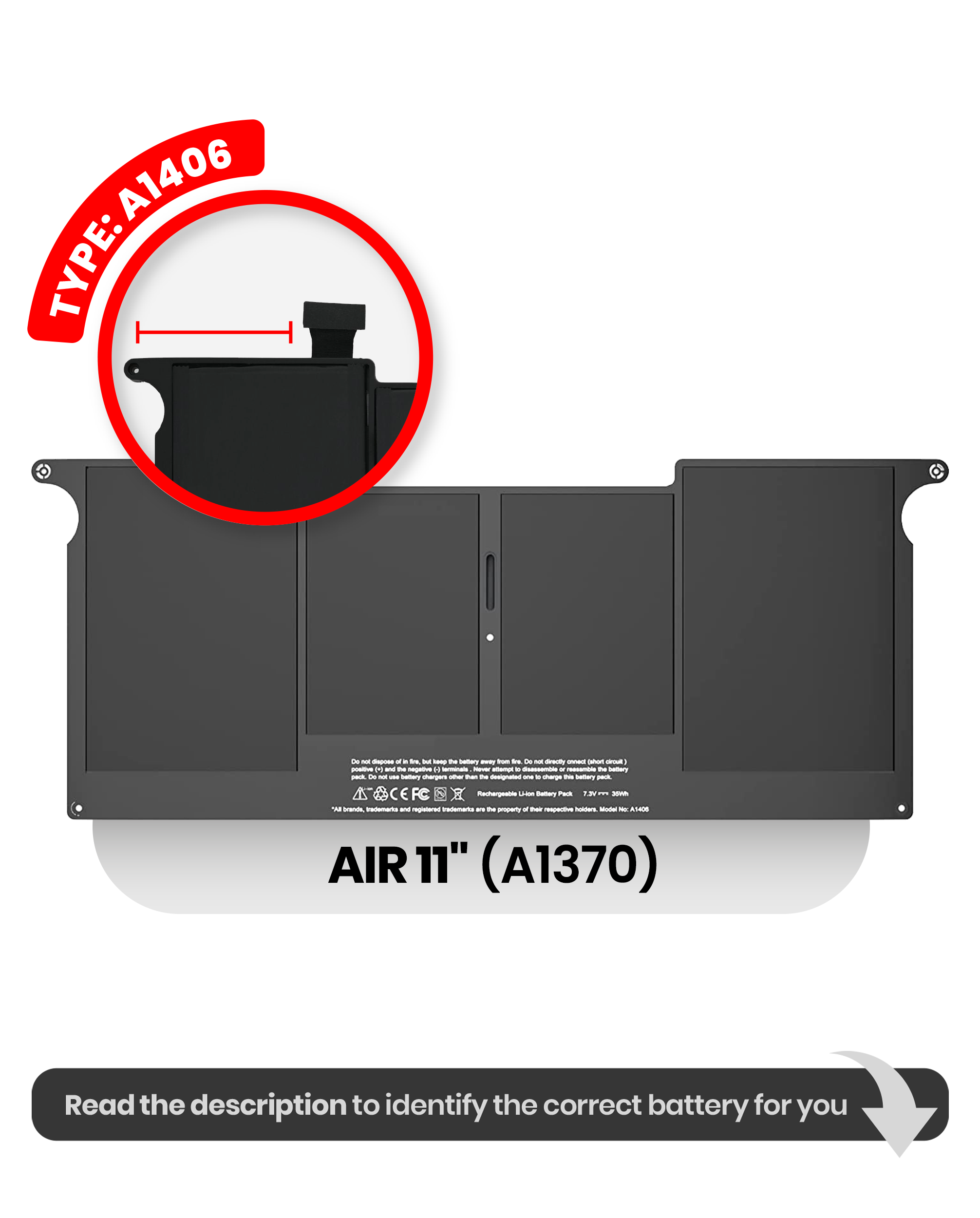 Bateria para Portátil Apple MacBook Air 11" A1370 (2011) / A1465 (2012) - A1406