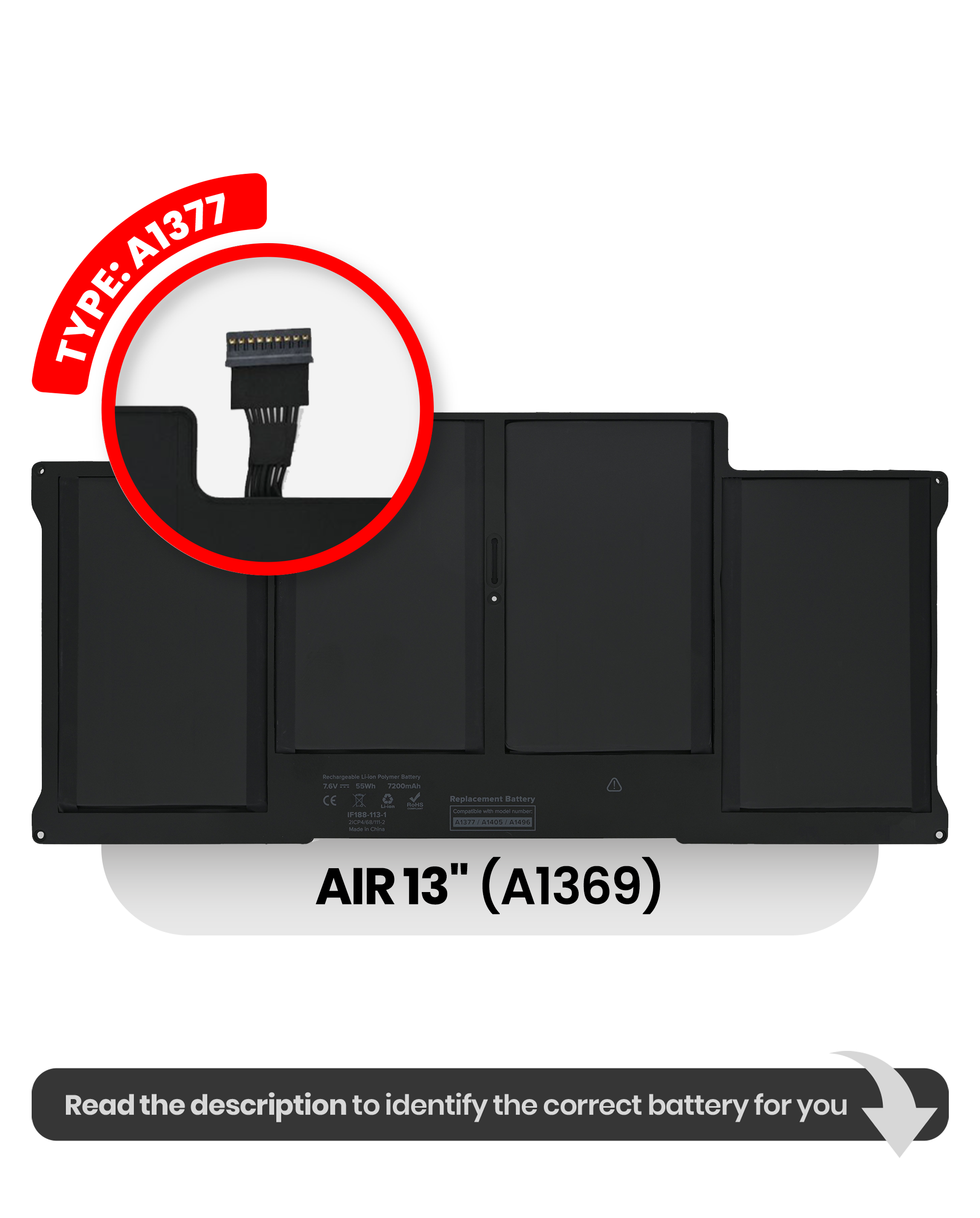 Bateria A1377 para Portátil Apple MacBook Air 13" A1369 (Late 2010)