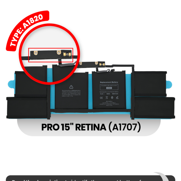 Bateria A1820 para Portátil Apple MacBook Pro 15" Retina A1707 (2016-2017)