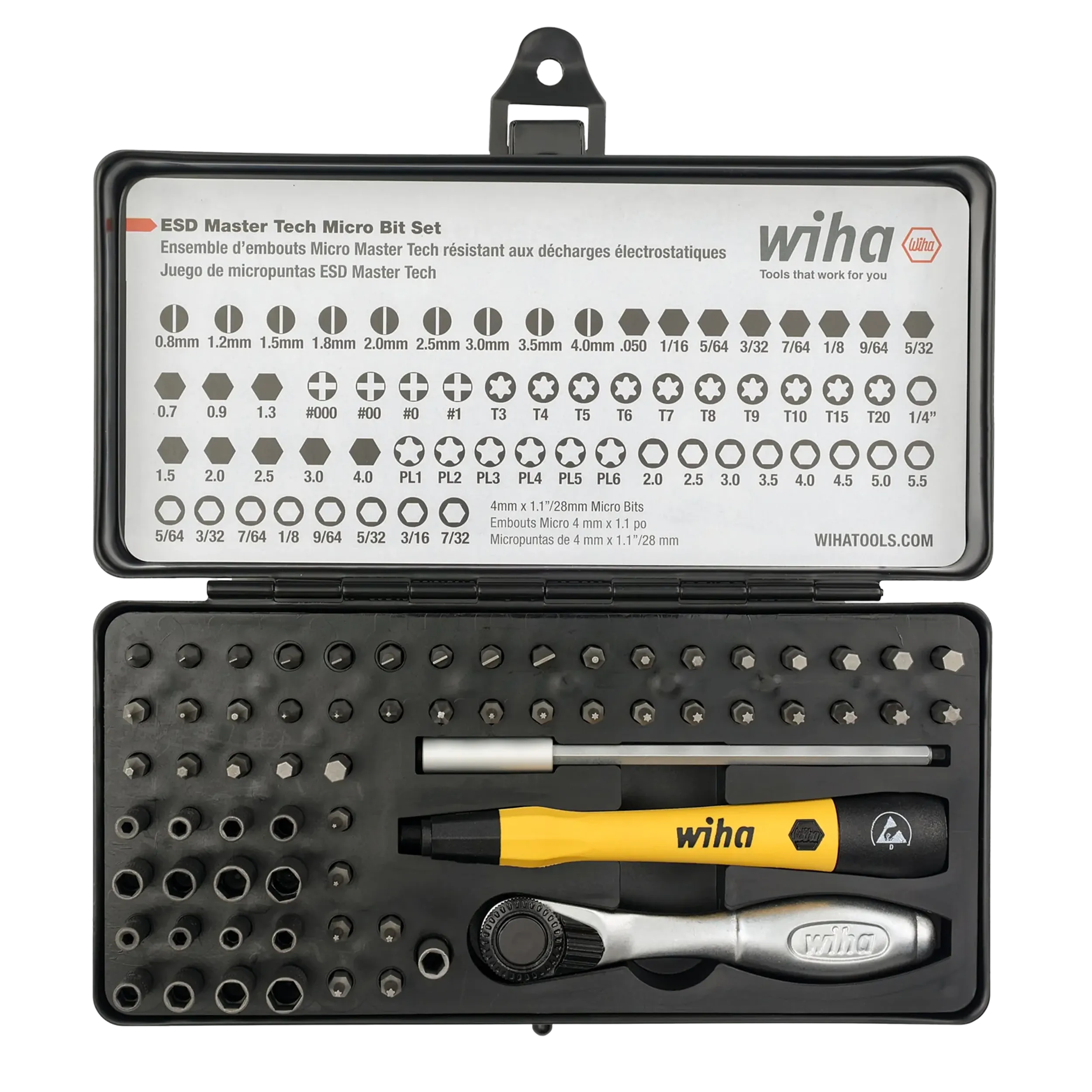 Wiha 65 Peças ESD Safe Master Technician Ratchet e MicroBit – Kit Profissional para Reparação de Portáteis