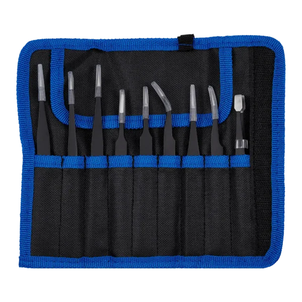 Conjunto de Pinças em Aço Inoxidável com Bolsa de Transporte – 9 Peças – Alta Precisão para o seu Portátil