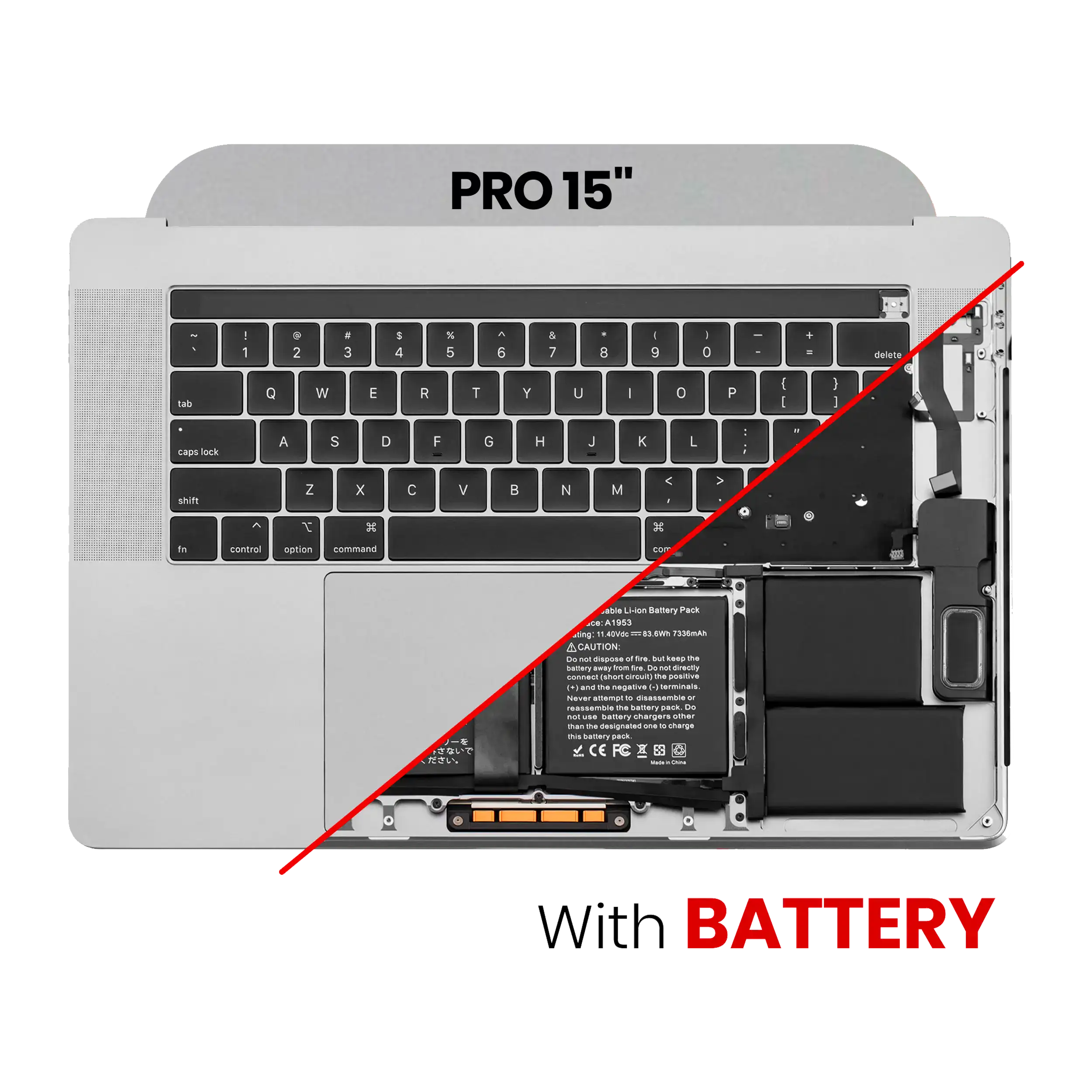 Top Case com Bateria e Teclado US para Portátil MacBook Pro 15" A1990 (2018-2019) Space Gray Grade A