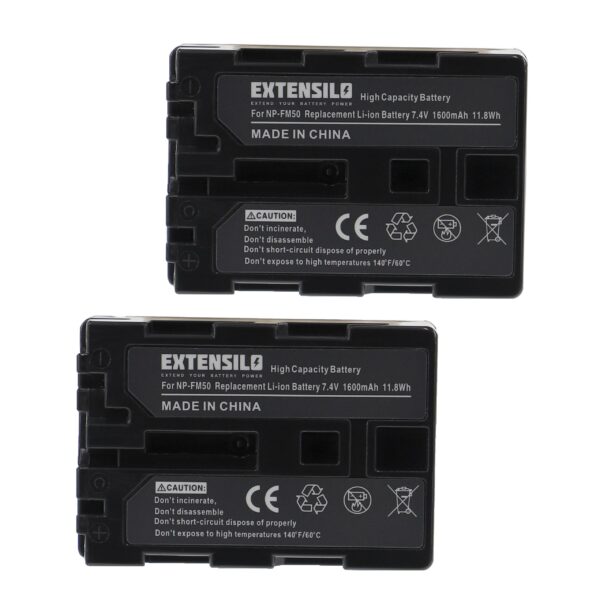 2x Baterias EXTENSILO para Sony NP-FM55H / NP-FM50 - 1600mAh, 7.4V